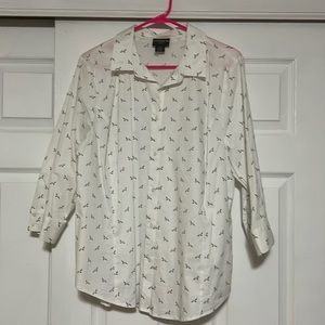 Liz Claiborne White with Black Birds Long Sleeve Button Down Shirt.  Size 1X.